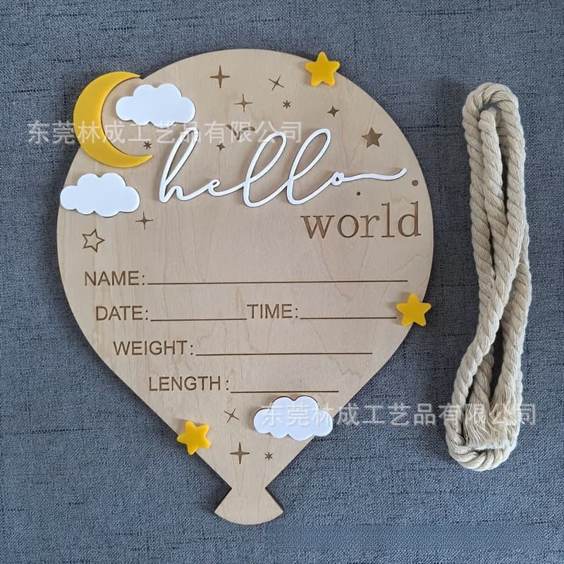 New 3D Baby Birth Commemorative Plaque Hello World Wooden Milestone Hello World Birth Announcement Board