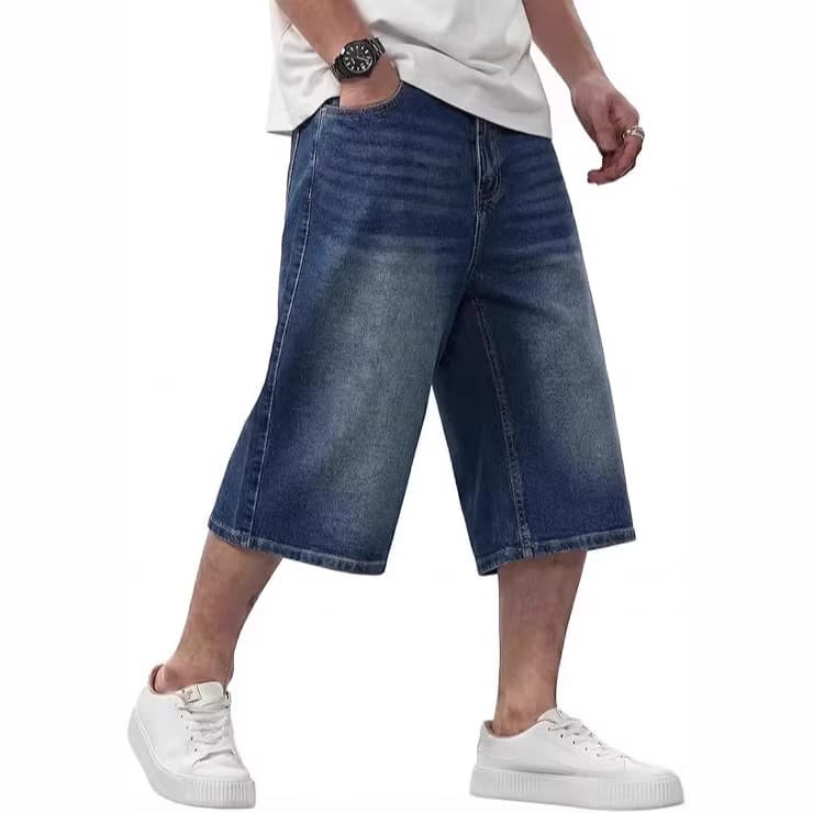 Xiyin Cross-Border Popular Retro Versatile Semi-Elastic Waist Jeans for Men, Stylish Simple Loose Straight-Leg Cropped Pants