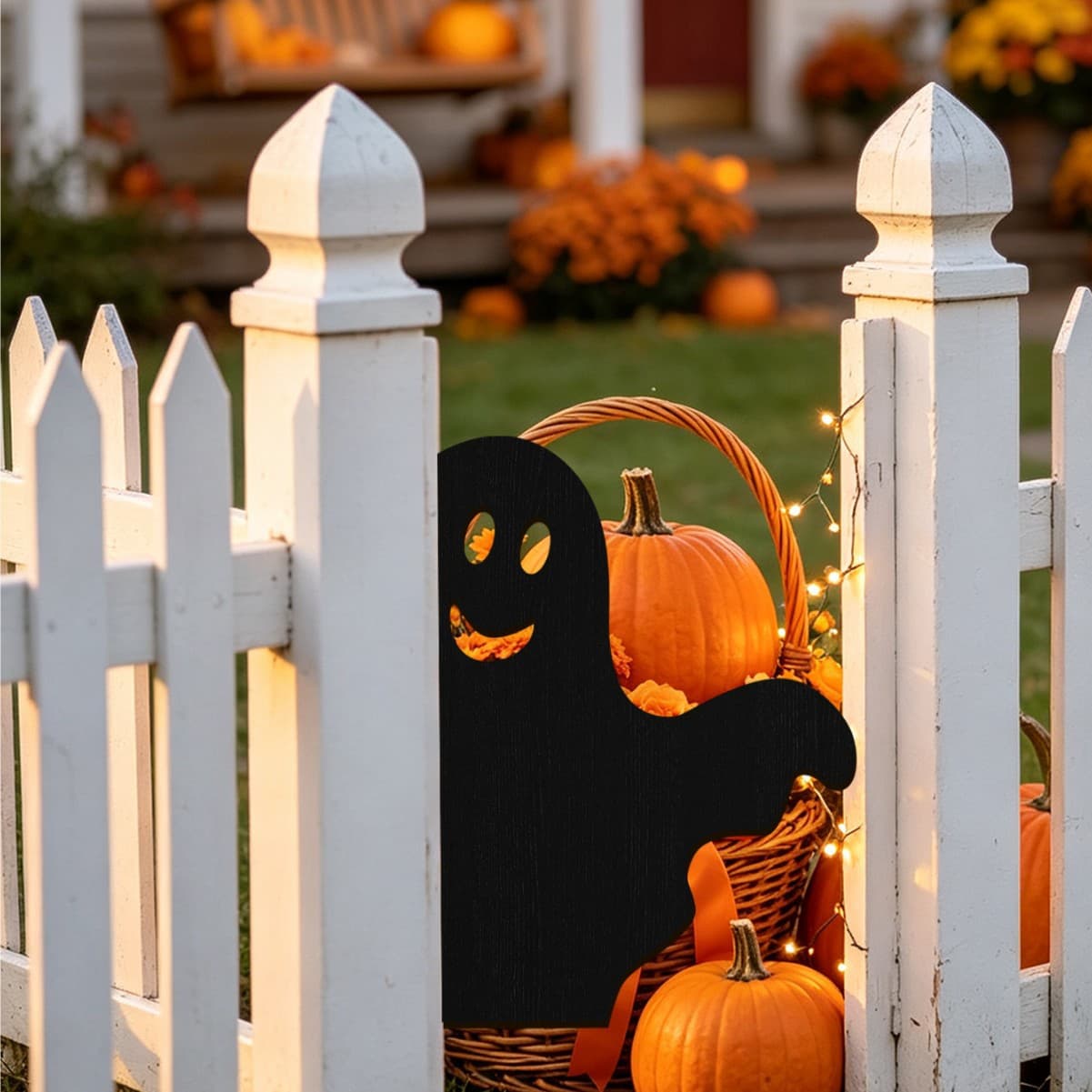 Halloween scary ghost door frame corner decoration wooden black cat shape door lintel pendant holiday garden decoration