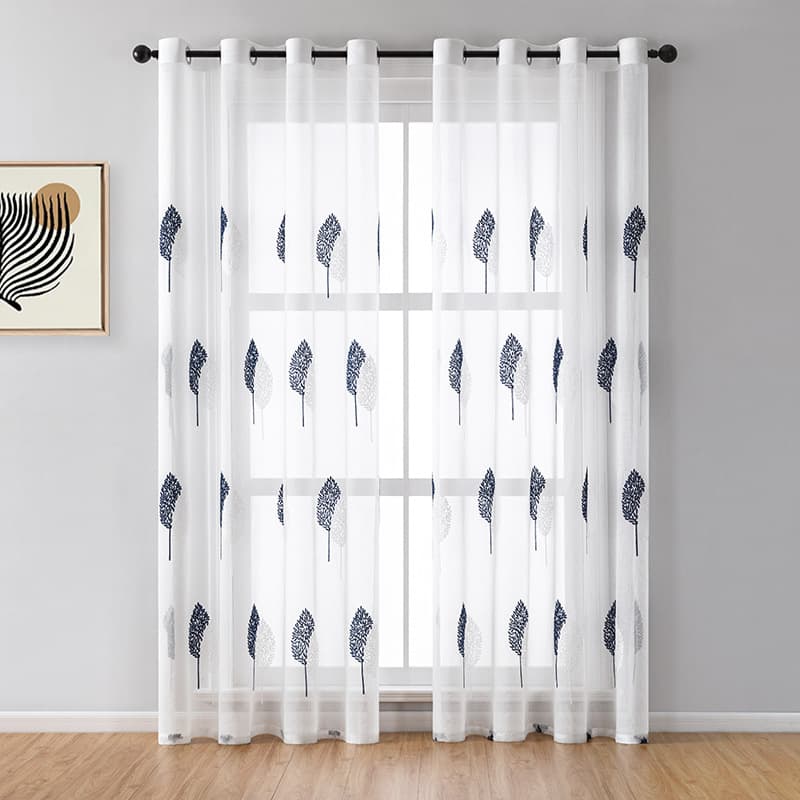 Custom-made color-blocked double leaf sheer curtains, cross-border embroidered curtains, European pastoral style white blackout curtains.