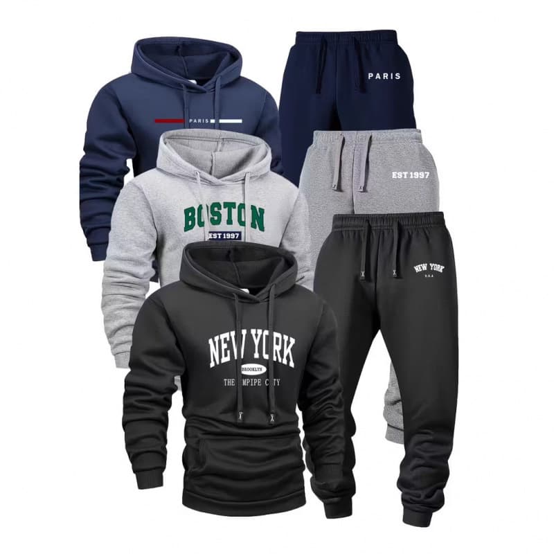 Factory Direct Hot Sale 3-Piece Set Men's Hooded Spring/Autumn Casual Hoodie and Pants with Print