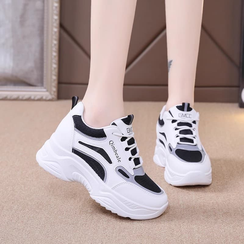 Cross-border Sports Dad Sneakers for Women Summer Height-Increasing Casual Breathable Mesh White Shoes