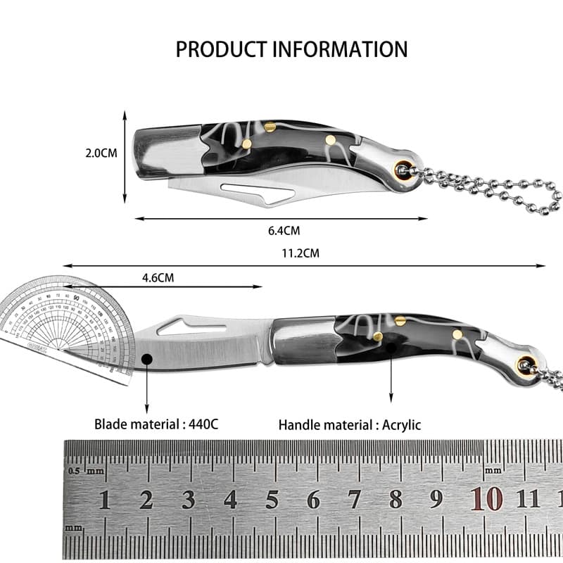 Outdoor Mini Keychain Knife Camping Portable Folding Knife Acrylic Handle Multifunctional Small Pocket Fruit Knife