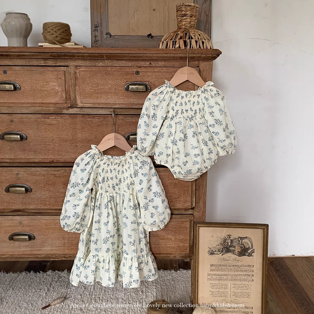 Jenny Kids Korean Style Sister Matching Outfits 2026 Autumn New Baby Clothes Girls Small Floral Romper Dress