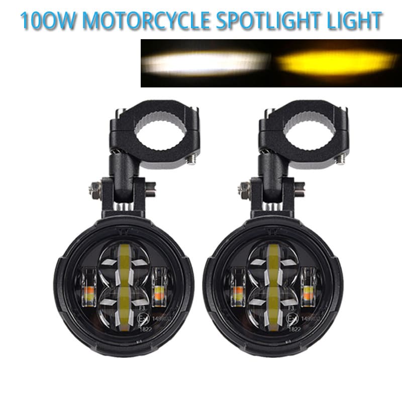 Motorcycle Fog Light Auxiliary Driving Light Motorcycle Spotlight 100W Wired Switch Dual Color Motorcycle LED Light