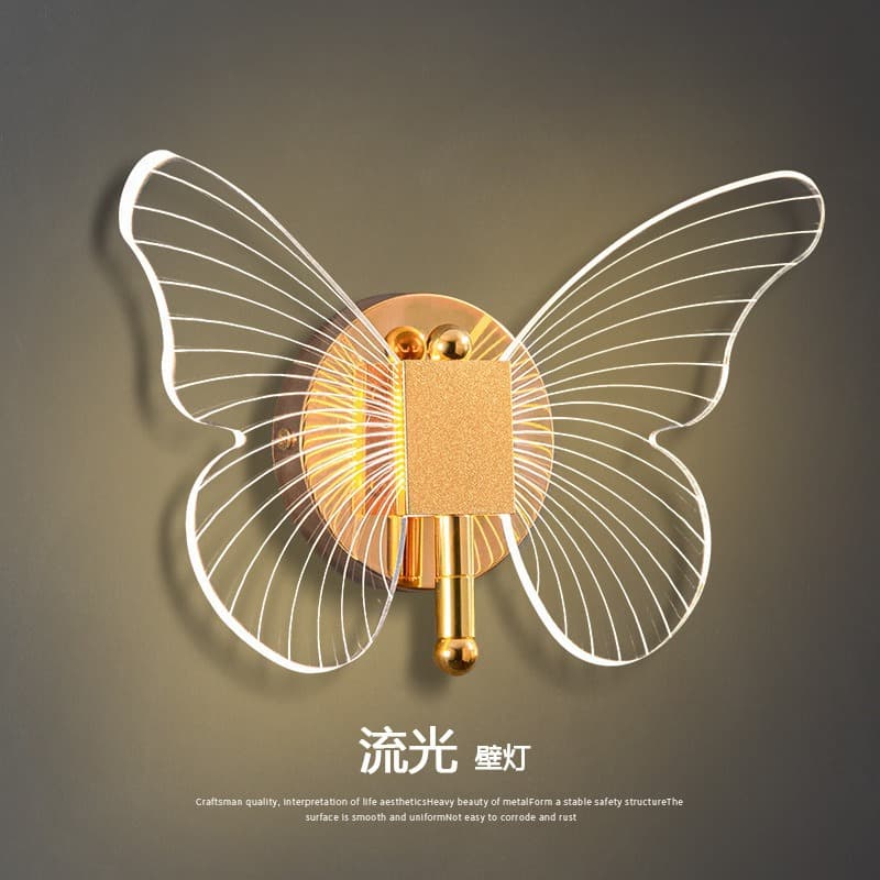 Butterfly Wall Lamp, Nordic Light Luxury Bedroom Bedside Lamp, Warm and Romantic Wedding Room Designer Decorative Background Mirror Front Lamp