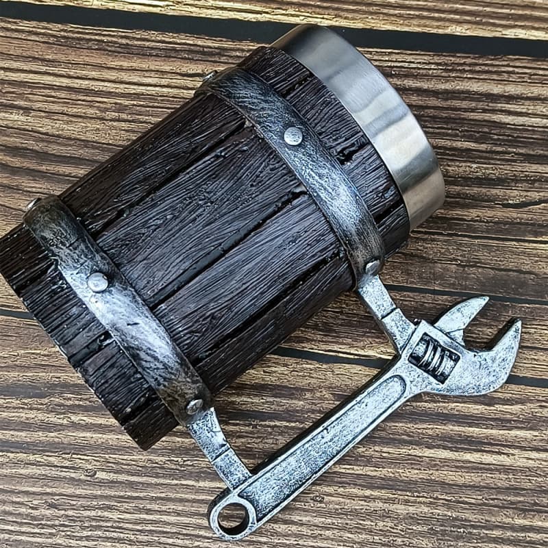 Cross-border Hot-selling Viking Rune Wooden Barrel Beer Mug Bamboo Strip Wooden Barrel Mug Large Capacity Bar Resin Mug