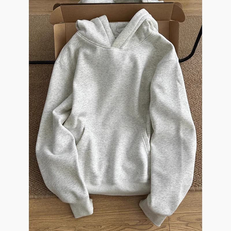American Heavyweight Fleece White-Gray Hoodie for Men, Fall/Winter Layering Inner Wear, Cleanfit Couple Jacket