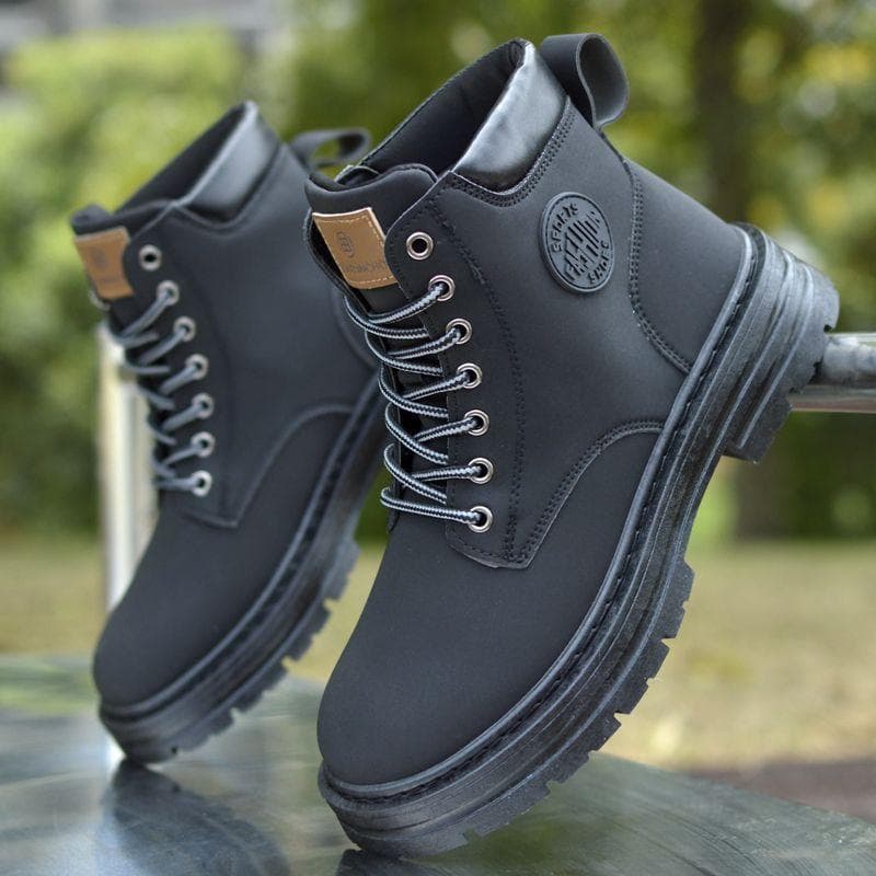 Men's Martin Boots Autumn Winter New Style Leather Yellow Boots Mid-Calf High-Top Travel Shoes Inner Height Increase Outdoor Thick Sole Export