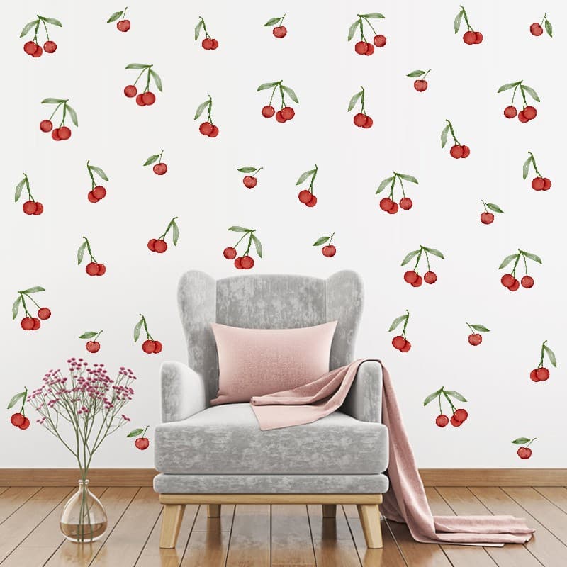 ins style fruit wall stickers kitchen living room personalized decoration watercolor cherry self-adhesive paper cabinet refrigerator PVC stickers