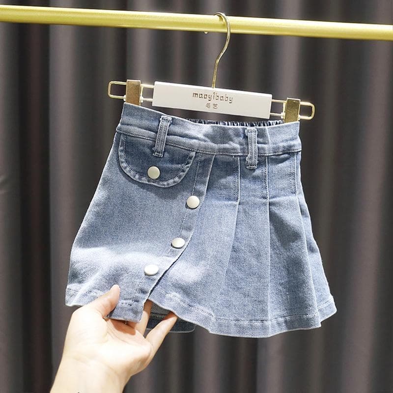 Children's clothing baby girl denim skirt summer new fashion pleated skirt girls fashionable Internet celebrity style small and medium-sized children's skirt