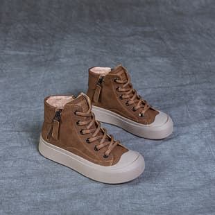 Top-layer cowhide retro short boots women genuine leather shoes women autumn winter new high-top sneakers 41 42 43 large size women's shoes