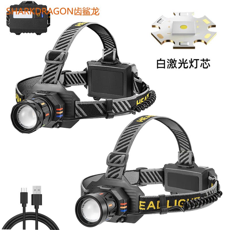 New Cross-border White Laser High-power Headlamp USB Rechargeable Outdoor Zoom Long-range Back Red Light Warning LED Headlamp