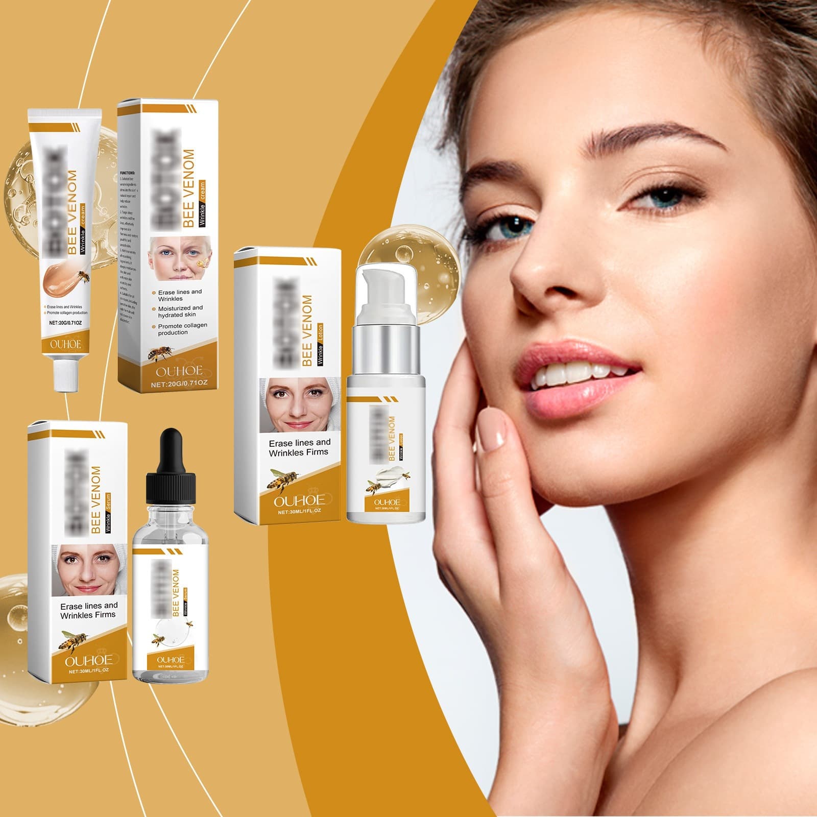 OUHOE Bee Venom Facial Care Set Gentle Hydrating Moisturizing Softening Daily Skin Care