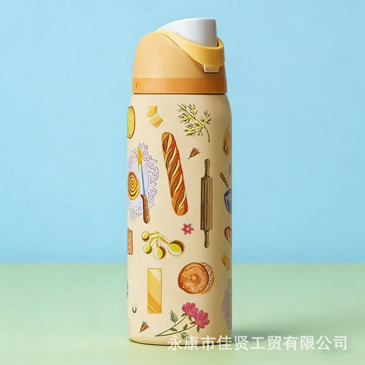 Cross-border Insulated Tumbler FreeSip Dual-Drink Sports Fruit Cup Large Capacity Straw Cup Handled Cup Stainless Steel Cup