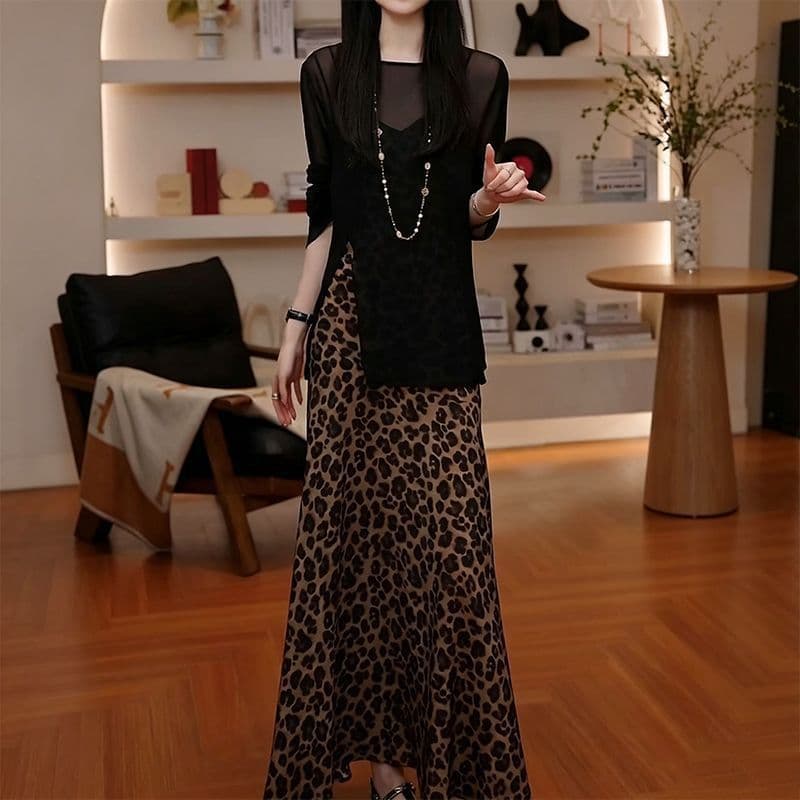 French Chic Fashion Goddess Style Suit 2026 Summer New Sun Protection Cover-Up + Leopard Print Dress