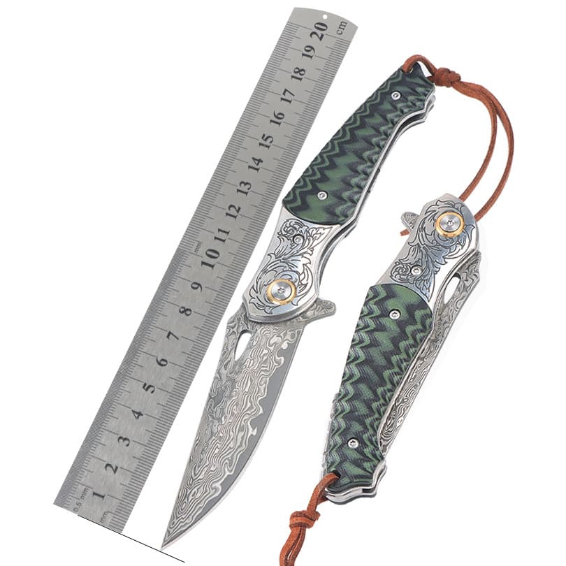 Damascus Camping Outdoor Folding Knife Self-defense Small Knife Gift Knife G10 Multi-functional Knife Yangjiang Small Knife Drop Shipping