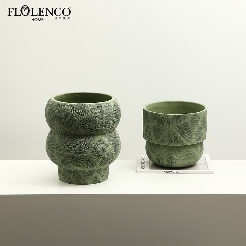 Modern Pastoral Green Diamond Texture Cement Vase Cross-border Home Villa Hotel Living Room Tabletop Creative Decor