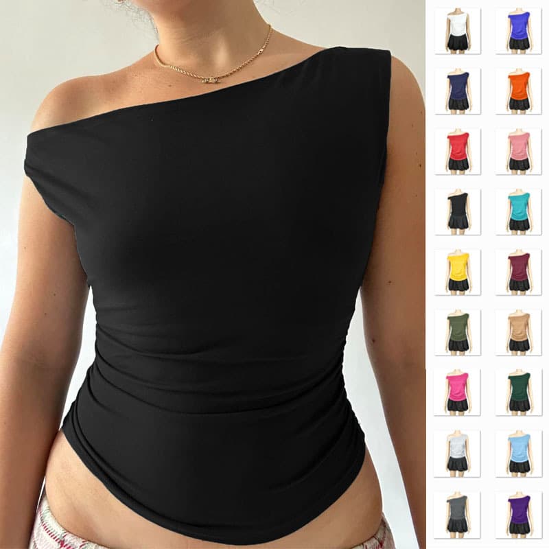 2026 cross-border European and American hot girls suspender shoulder vest outer wear slim pleated vest American sleeveless top
