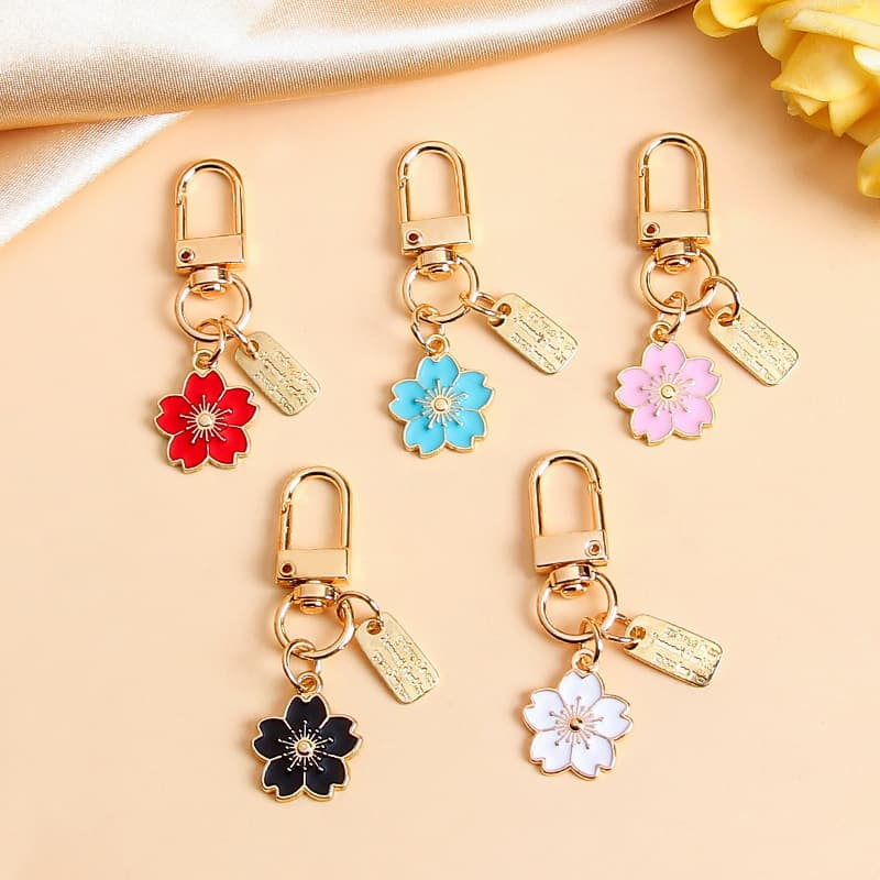 Ins Oil Drop Cherry Blossom Keychain Metal Flower Pendant Bag Charm AirPods Case Cover Protector