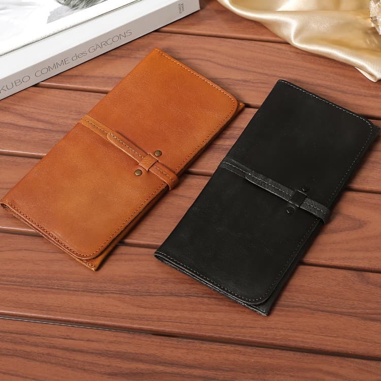 Men's Genuine Leather Long Wallet, Top Layer Cowhide, Youth Style, Women's Casual Handcrafted Distressed Vintage Leather Billfold