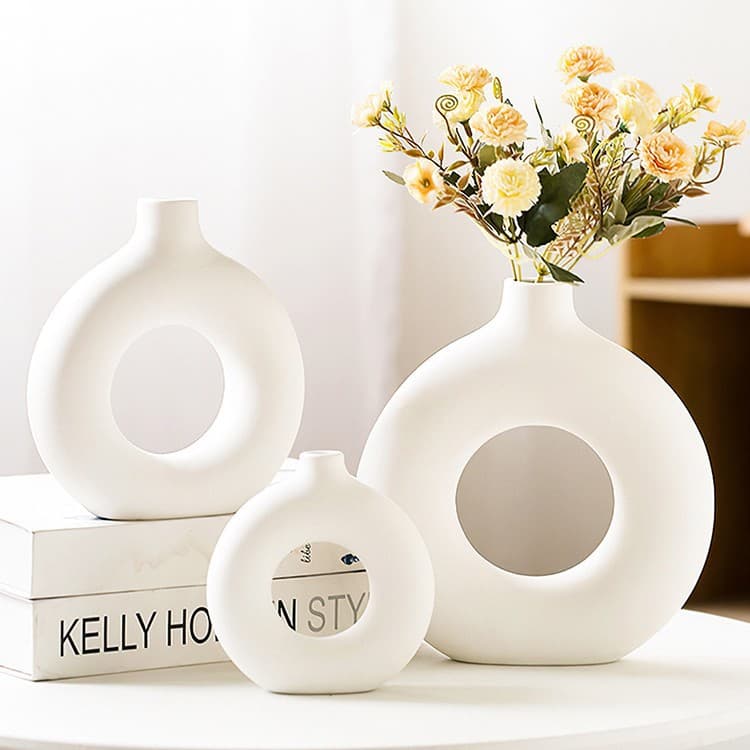 ins style donut vase decoration Nordic living room home decoration hollow flower arrangement cross-border