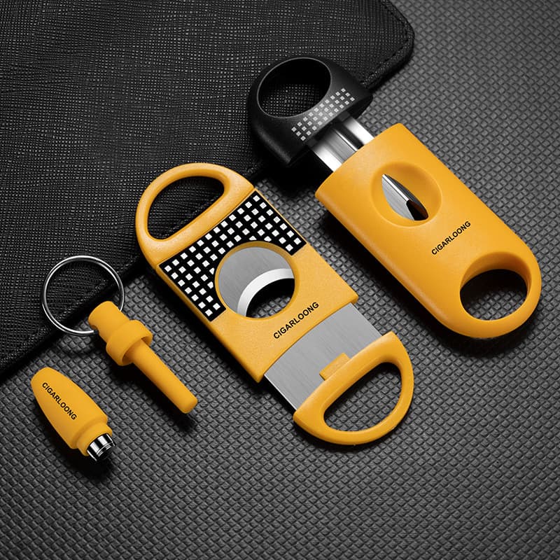 Cuban Cigar Scissors Three-Piece Portable Cigar Knife Sharp V-Shaped Scissors Cigar Drill Round Punch Cigar Set