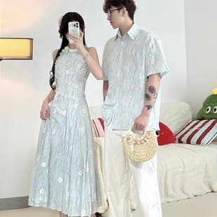 2025 Summer Seaside Style Niche Design Couple Outfit Strap Dress for Women, French One-Dress-One-Shirt, Ins Fashion