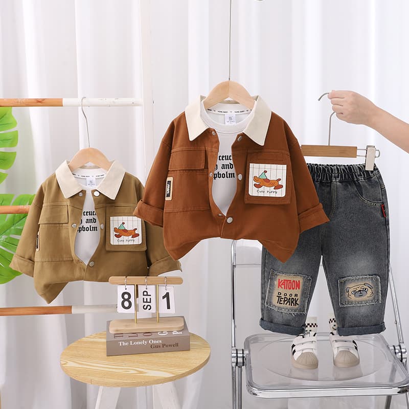 Boys Spring/Autumn Set 2025 New Fashionable Baby Long-Sleeve Three-Piece Outfit for Ages 1-3, Children's Clothing Drop Shipping