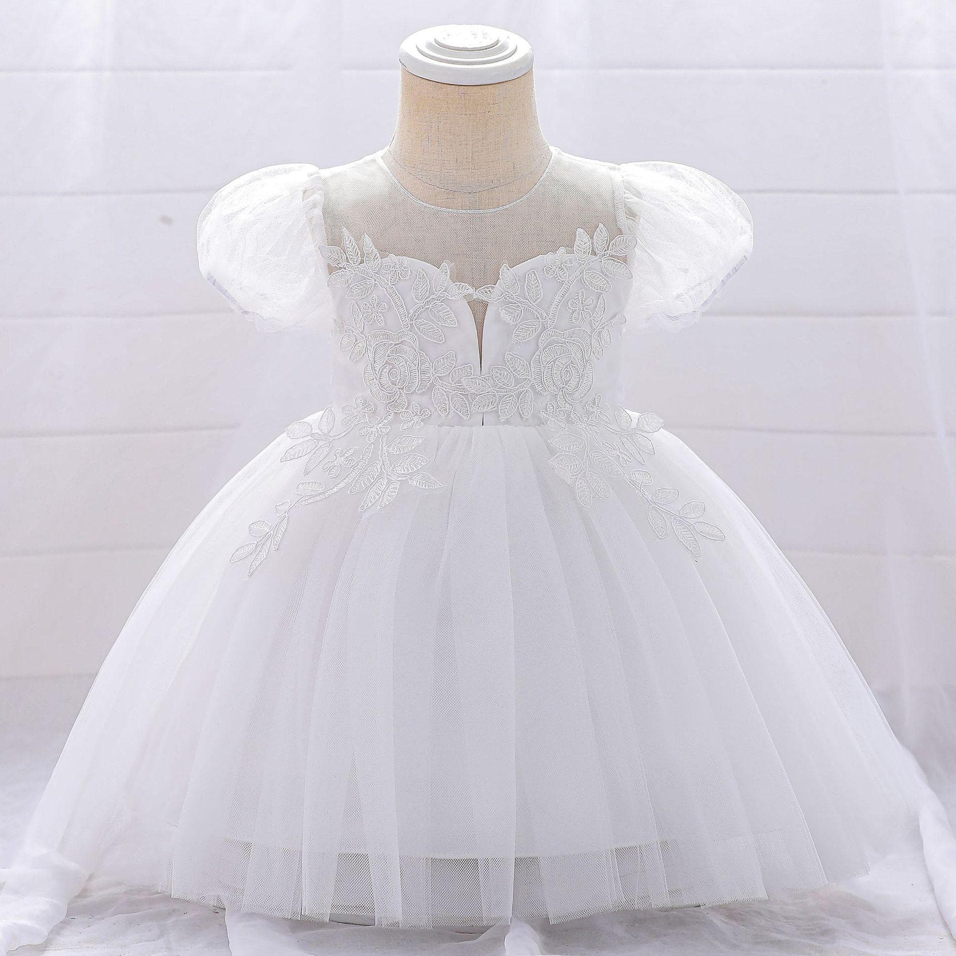 Cross-border girls puff sleeves birthday first-year flower girl dress children big bow puffy princess dress little princess