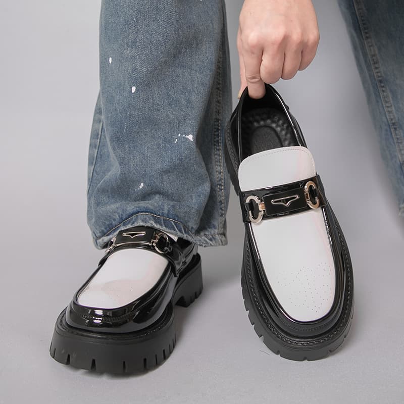 Cross-Border Large Size Shoes for Teenagers Chunky-Toe Slip-On Loafers Short Height Thick-Soled Leather Shoes Men's Shoes Drop Shipping