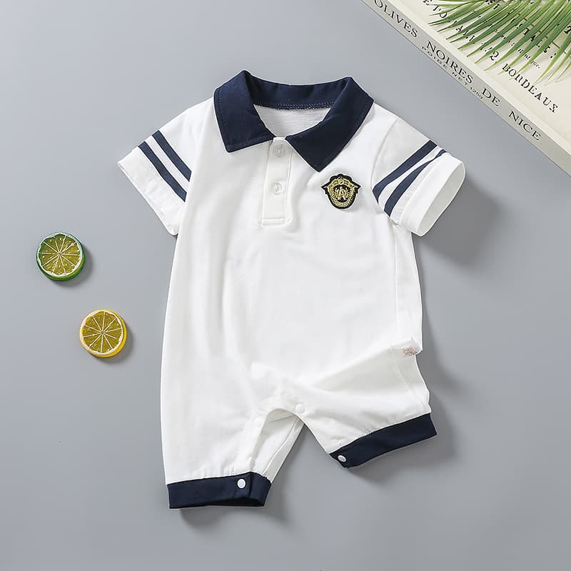 Summer Thin College-Style Romper for Newborn Babies, Short-Sleeve Crawling Suit for 100 Days and Full Month, Trendy for Boys and Girls