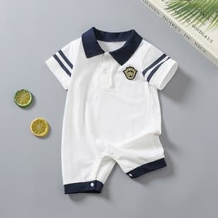 Campus Style Romper Bodysuit, Summer Thin Newborn Baby Outfit, Short-Sleeve Crawling Suit for 100-Day/Full-Month