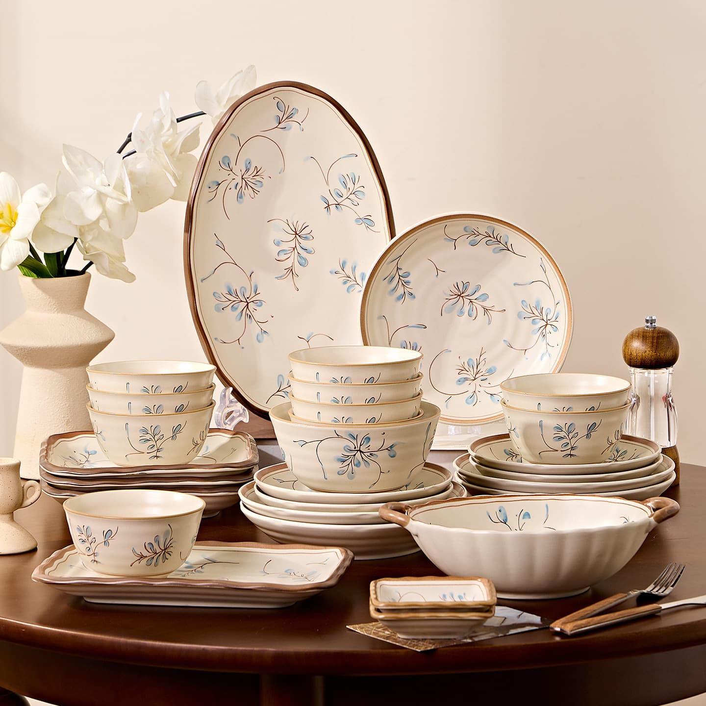High-Temperature Underglaze Color Bowl and Plate Set, Ceramic Rice Bowls and Plates, Housewarming Gift, Bowl and Plate Combination
