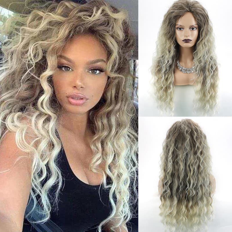 New Cross-Border Wig European and American Long Curly Synthetic Fiber Headpiece African Small Curl Fluffy Women's Golden Wig Curly Hair