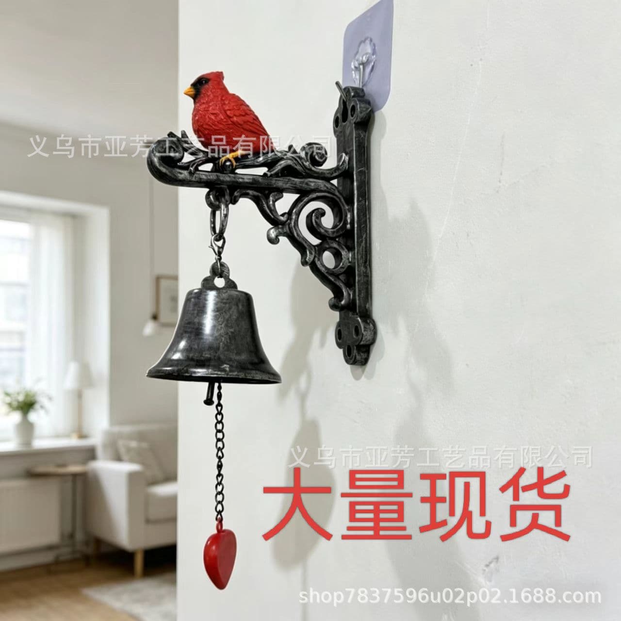 Cross-border New Product Cardinals Memorial Garden Bell Red Cardinal Bird Garden Wall Doorbell