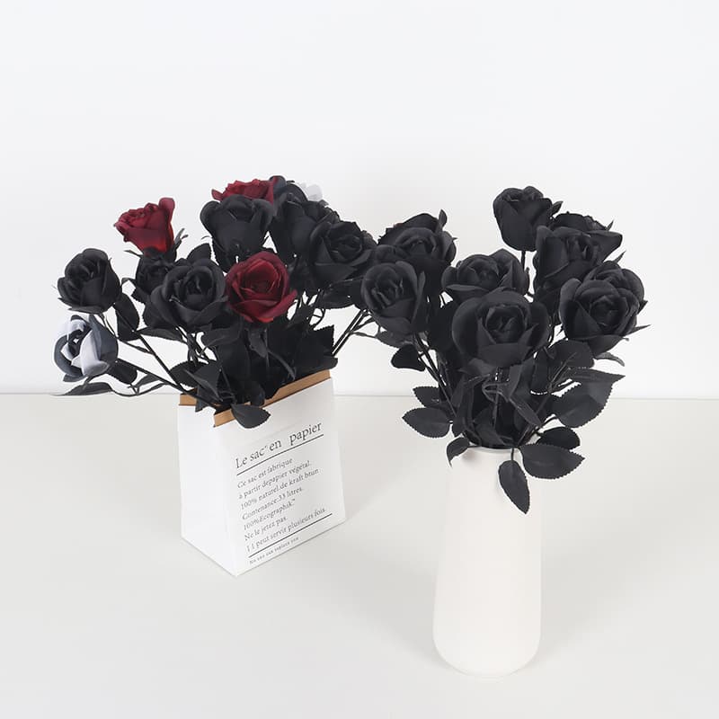 Dark style simulated black rose Halloween ghost festival horror gothic dress flower arrangement fake flower manufacturer wholesale
