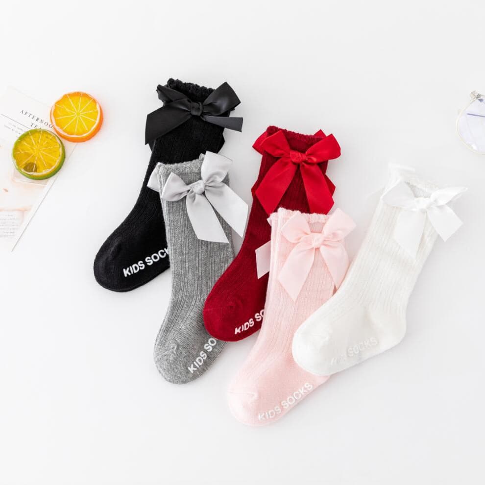 Boys' and girls' bow-tie mid-calf socks, solid color striped knee-high socks, non-slip bubble-mouth baby new style manufacturer