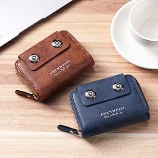 Business Men's Accordion Card Holder Vintage Double Magnetic Buckle Card Case Simple Fashion Document Holder Large Capacity Coin and Business Card Case