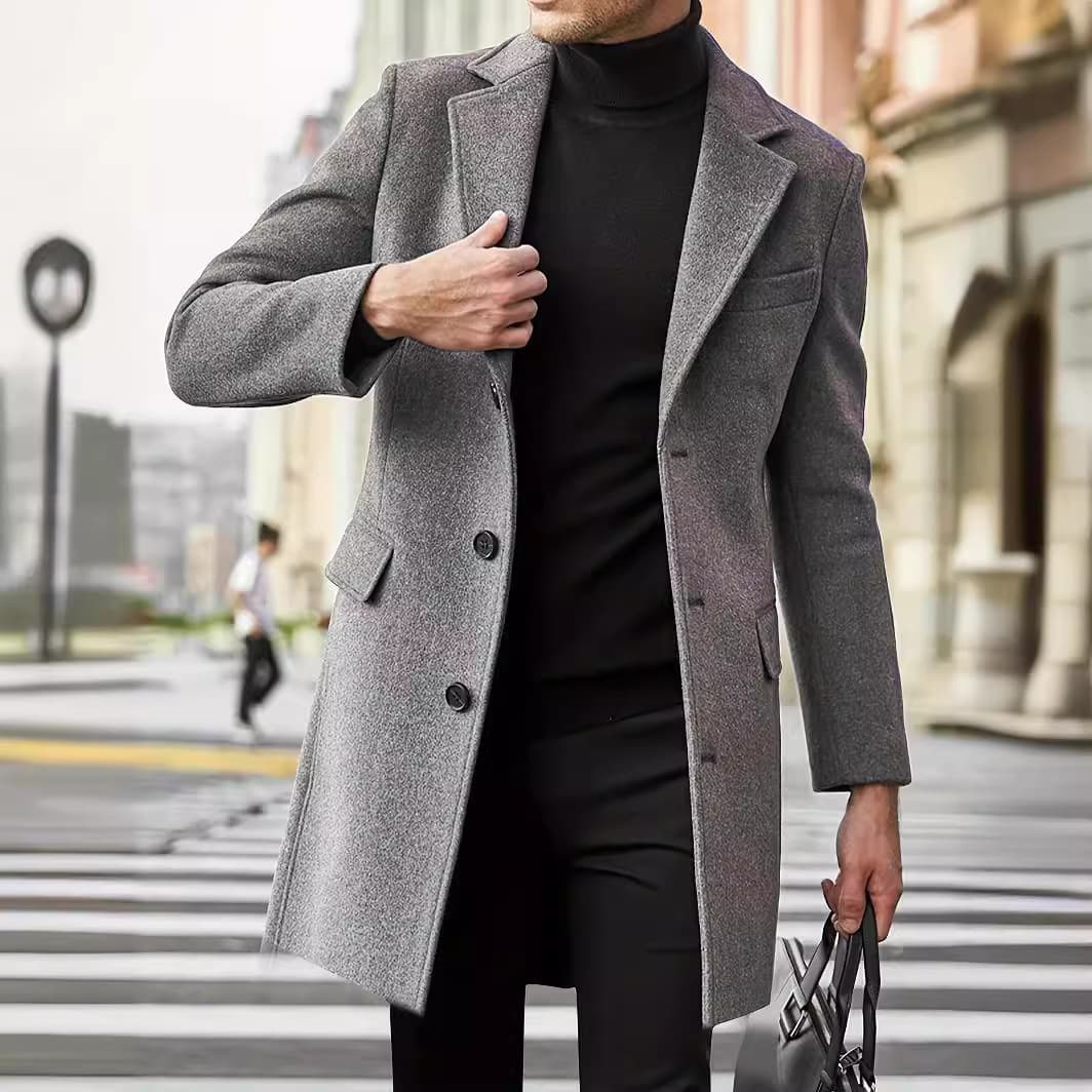 Cross-Border New Product Stock Autumn/Winter Wool Men's Overcoat Single-Breasted Wool Trench Coat Amazon Best Seller