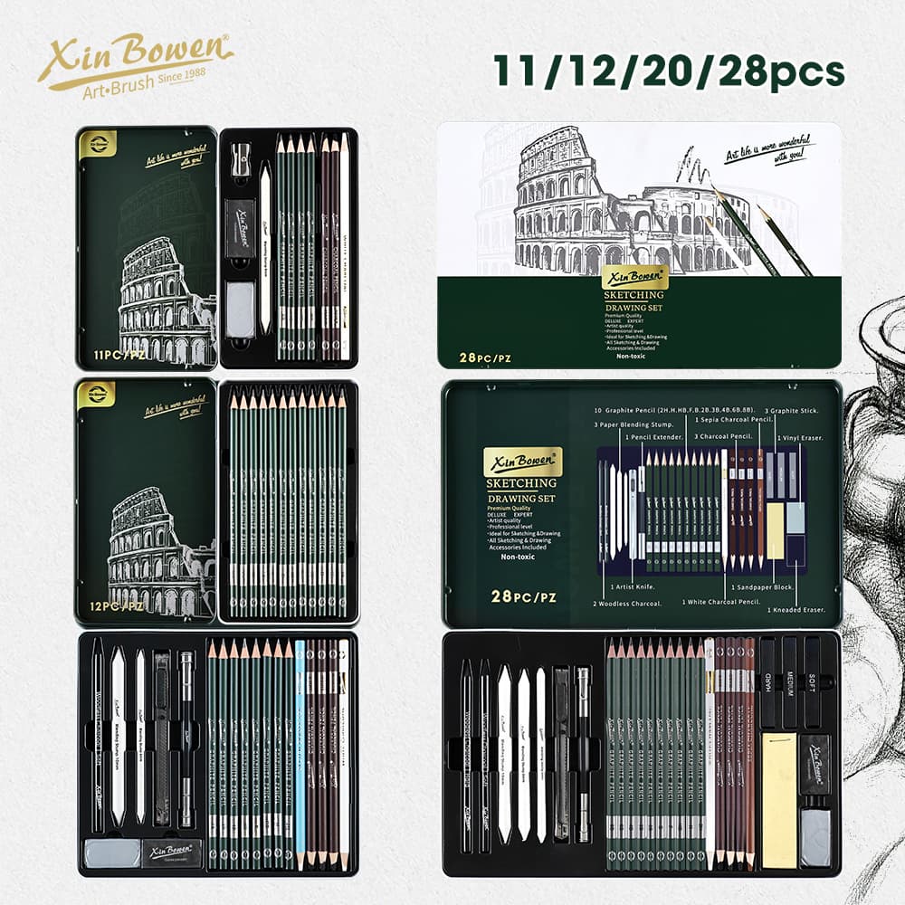 Xinbowen Sketching Pencil 28-Piece Set, Professional Drawing Tools for Art Students, Sketching Pencils and Charcoal Pencils for Beginners