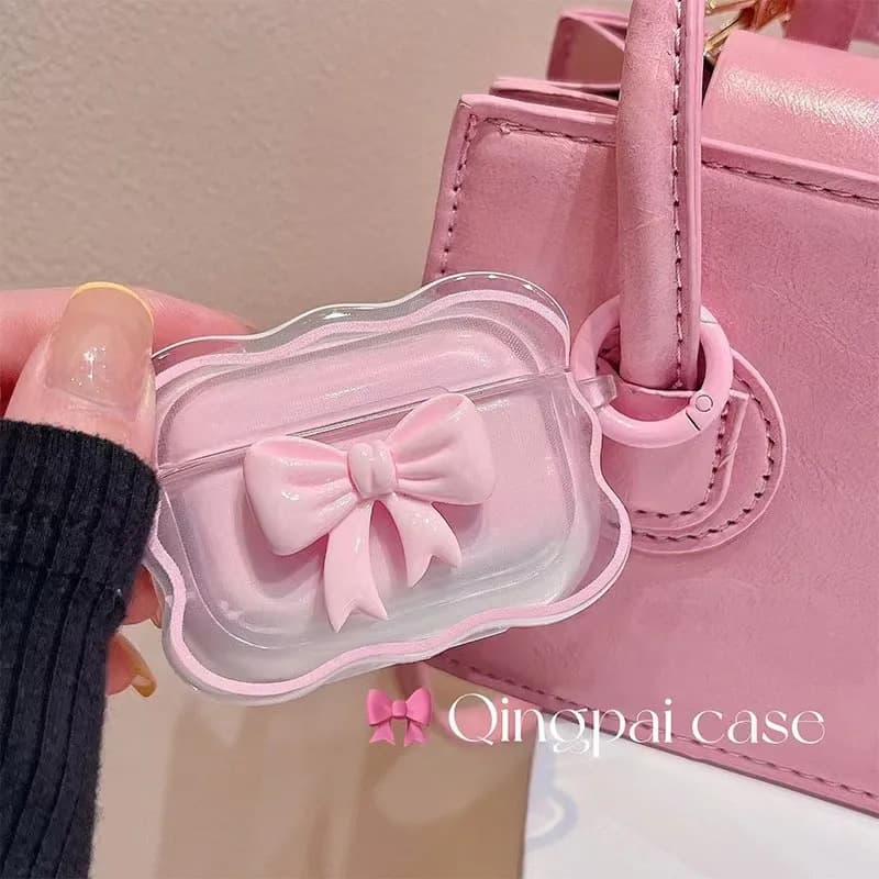 Ruffled Pink Gradient Bow Case for AirPods 2 / AirPods 4 Protective Cover