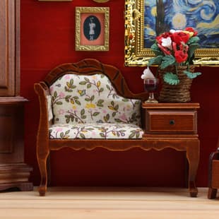1:12 Dollhouse European Style Solid Wood Chaise Lounge Mini Furniture Multi-Function Recliner Micro Leisure Bedroom Beauty Couch
