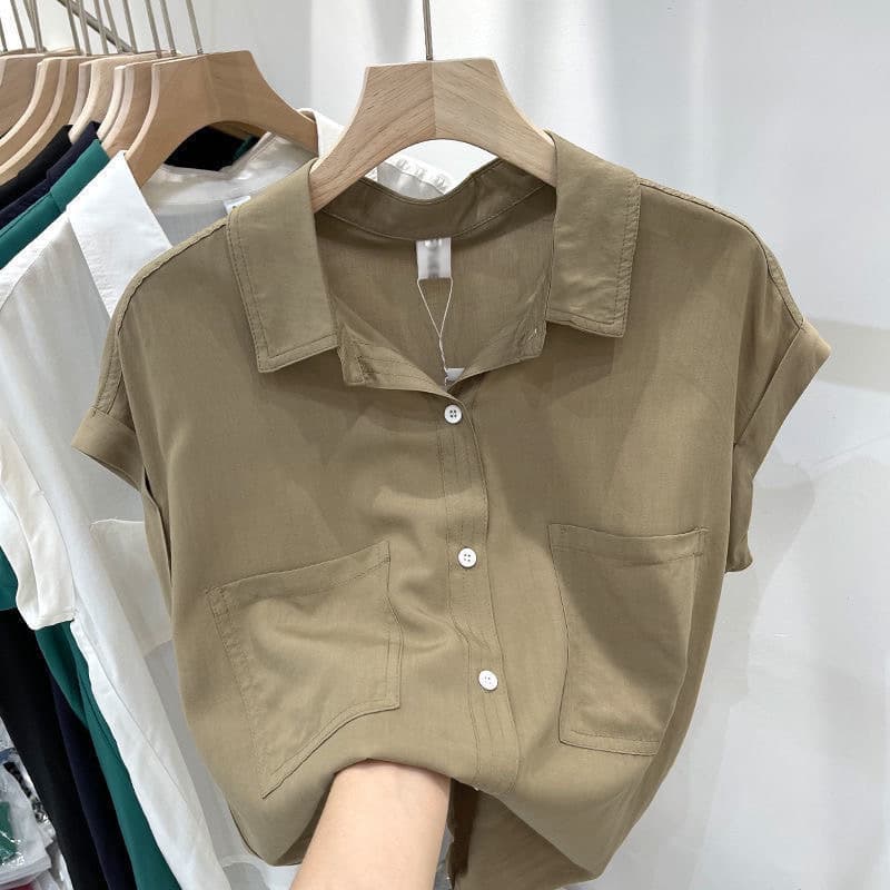 European Style Short Sleeve Blouse for Women Summer Thin Design New Casual Loose Fit Conceals Belly Chic Chiffon Top Trendy
