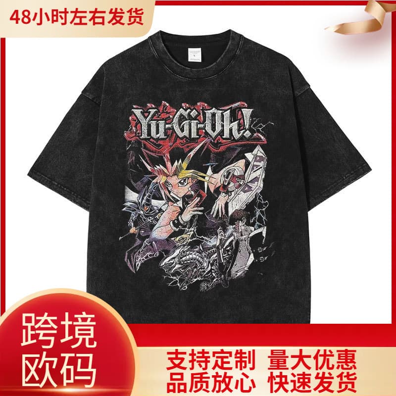【Cross-border EU Size】Anime Yu-Gi-Oh! T-Shirt Men's Vintage Washed Yugi Muto Print Tee