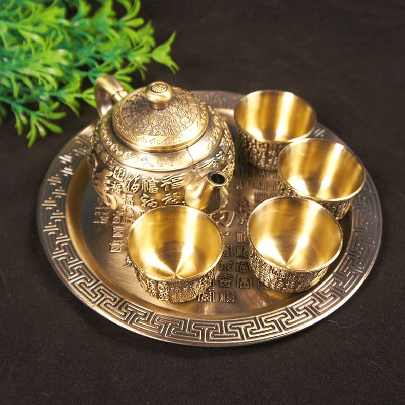 Special Price Baifu Tea Set Antique Green Vintage Tea Set Decoration Teapot Tray Set Cups Teapot Metal Craft