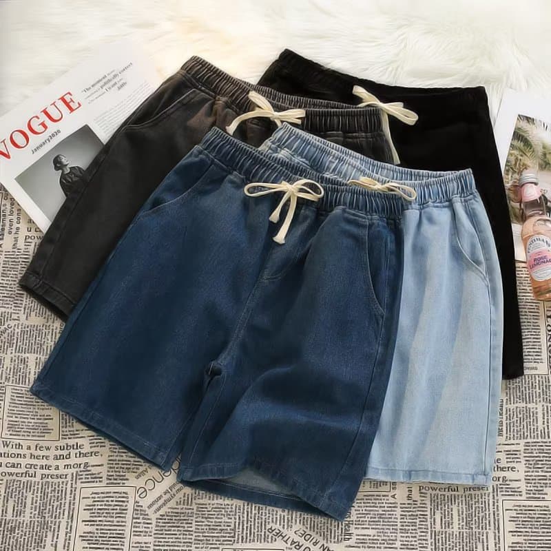 Elastic Waist Denim Shorts for Men Summer Thin Loose Straight Mid-Length Korean BF Trendy Casual Five-Point Shorts Drop Shipping
