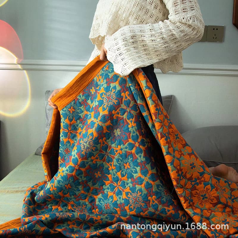 Pure Cotton Light Luxury Three-Layer Gauze Large Jacquard Cover Blanket Multifunctional Pure Cotton Summer Quilt Blanket Breathable Multi-Purpose Bed Cover for Mother and Baby