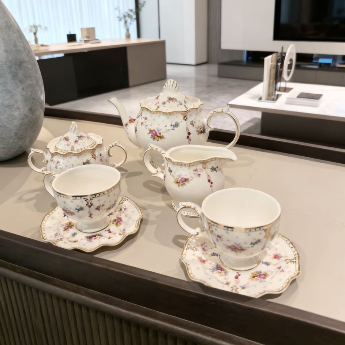 Debei White Ceramic Floral Coffee Set Afternoon Tea Set Exquisite Light Luxury Teapot Sugar Pot Afternoon Tea Cup Saucer