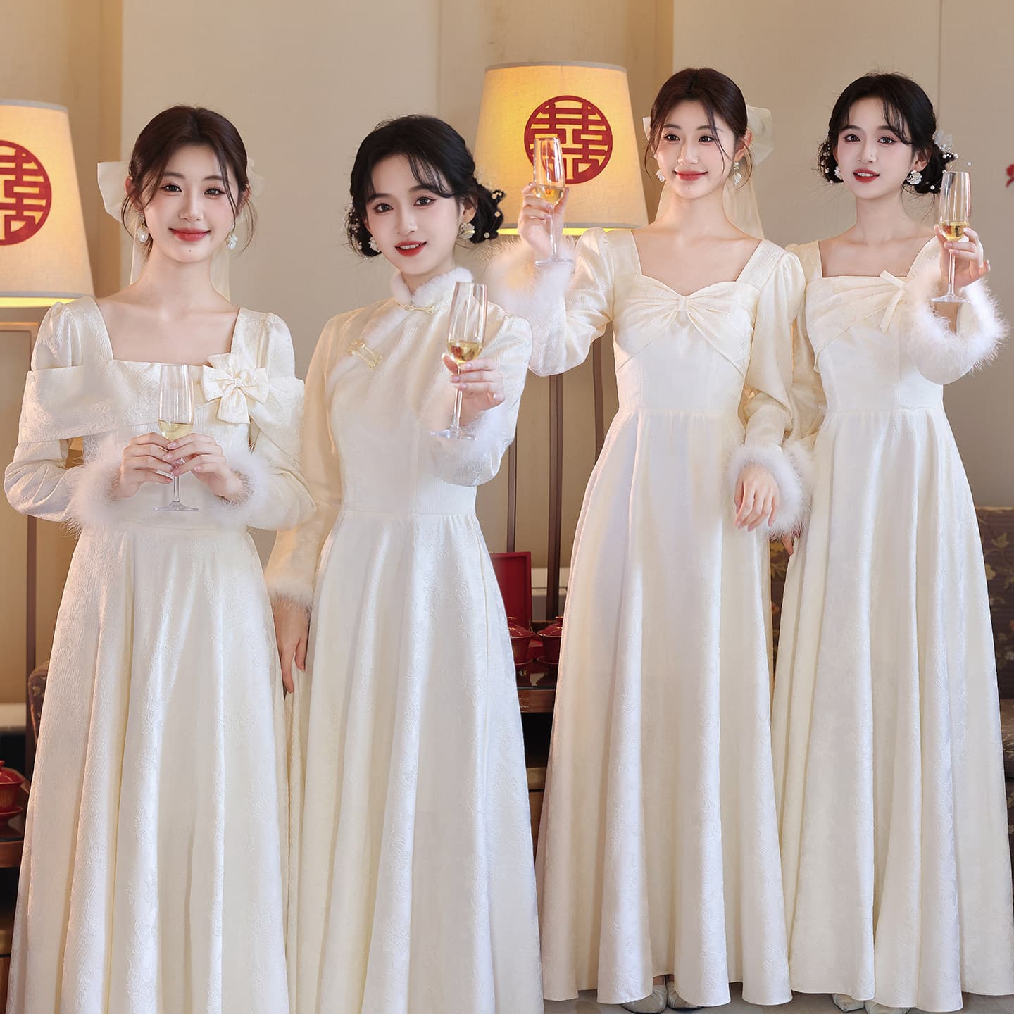 Bridesmaid dress winter wear 2026 new winter long-sleeved plus velvet can usually be worn high-end niche sister group dress skirt winter